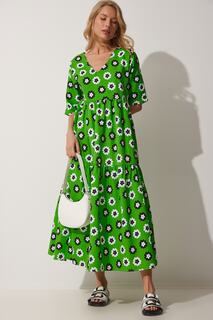 Женское свободное летнее платье из поплина зеленого и белого цвета с узором Happiness İstanbul, зеленый