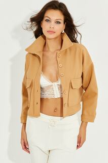 Женская короткая куртка с карманами светло-коричневого цвета PP2444 Cool &amp; Sexy, коричневый