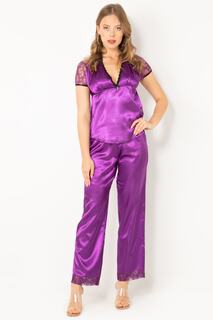 Атласный женский пижамный комплект с короткими рукавами Miorre, фиолетовый
