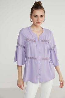 Аутентичная блузка с рукавами-воланами в гипюровую полоску Vitrin, фиолетовый