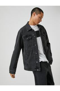 Базовая джинсовая куртка с карманами на пуговицах и детальным классическим воротником Koton, черный