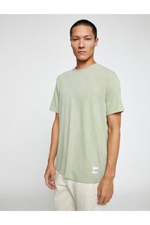 Базовая жаккардовая футболка с круглым вырезом и короткими рукавами Koton, зеленый