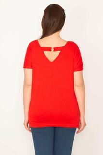 Женская красная блузка больших размеров с V-образным вырезом на спине Şans, красный