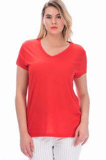 Женская красная блузка большого размера из вискозы с v-образным вырезом 65n22538 Şans, красный
