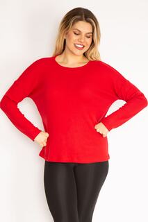Женская красная блузка в полоску большого размера с круглым вырезом Şans, красный