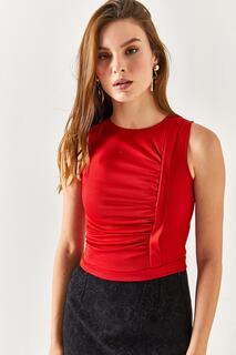 Женская красная блузка из крепа со сборками по бокам Olalook, красный