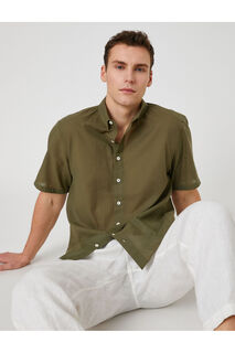 Базовая рубашка Классический воротник-манжета с коротким рукавом Хлопок Koton, хаки