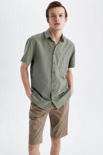 Базовая рубашка Slim Fit с короткими рукавами DeFacto, хаки