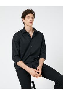 Базовая рубашка Классический воротник с манжетами с длинными рукавами На пуговицах Без железа Koton, черный