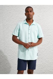 Базовая рубашка из смесового льна с коротким рукавом Koton, зеленый