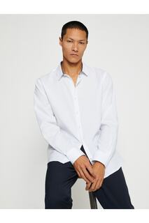 Базовая рубашка Классический воротник с длинным рукавом Приталенный крой Без железа Koton, белый