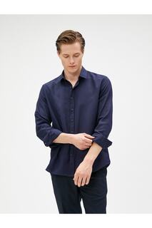 Базовая рубашка Классический воротник с манжетами с длинными рукавами На пуговицах Без железа Koton, темно-синий