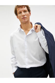 Базовая рубашка Классический воротник с манжетами Длинный рукав Без железа Koton, белый