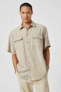 Базовая рубашка Классический воротник-манжета Короткий рукав Карман Подробный Koton, коричневый