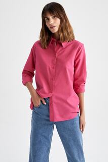 Базовая рубашка оверсайз из поплина с длинным рукавом DeFacto, розовый