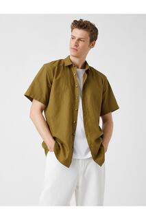 Базовая рубашка из смесового льна с коротким рукавом Koton, хаки