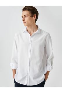 Базовая рубашка Классический воротник с манжетами Длинный рукав Приталенный крой Без железа Koton, белый