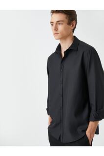 Базовая рубашка Классический воротник с манжетами Длинный рукав Приталенный крой Без железа Koton, черный