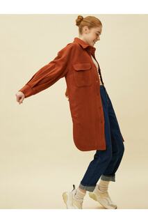 Женская красная длинная куртка-рубашка Koton, коричневый