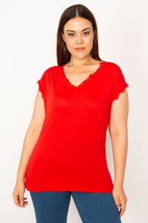 Женская красная кружевная блузка большого размера 65n33426 Şans, красный