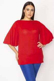 Женская красная вискозная блузка большого размера с воланными рукавами 65n29671 Şans, красный
