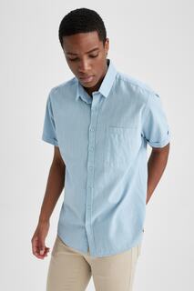 Базовая рубашка приталенного кроя из 100% хлопка с короткими рукавами DeFacto, синий