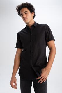 Базовая рубашка приталенного кроя из 100% хлопка с короткими рукавами DeFacto, черный