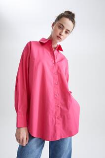 Базовая рубашка оверсайз из поплина, туника из 100 % хлопка DeFacto, розовый