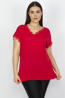 Женская красная кружевная блузка большого размера из вискозы 65n13235 Şans, красный