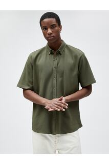 Базовая рубашка с коротким рукавом, классический воротник на пуговицах, хлопок Koton, хаки