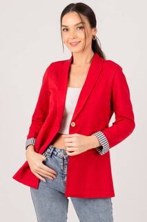 Женская красная куртка в полоску на одной пуговице с рукавами armonika, красный