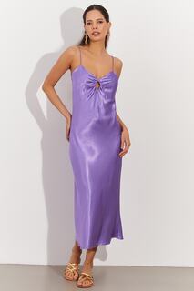 Женское сиреневое атласное платье миди на бретелях OW137 Cool &amp; Sexy, фиолетовый