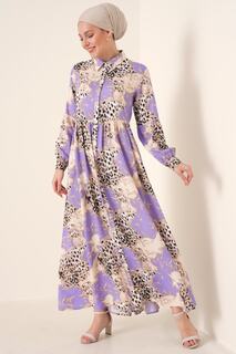 Женское сиреневое платье с рубашечным воротником и узором в хиджабе Bigdart, фиолетовый