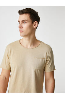 Базовая футболка Slim Fit с короткими рукавами и карманами Koton, экрю