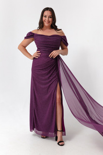 Женское сливовое длинное блестящее вечернее платье с вырезом лодочкой и разрезом Lafaba, фиолетовый
