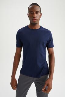 Базовая футболка размера плюс, стандартный крой с круглым вырезом DeFacto, темно-синий