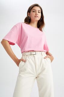 Базовая футболка оверсайз с круглым вырезом из 100 % хлопка DeFacto, розовый