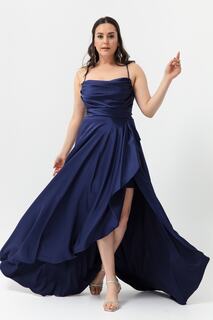 Женское темно-синее атласное вечернее платье с разрезом и разрезом большого размера, выпускное платье Lafaba, темно-синий
