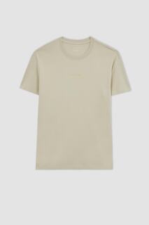 Базовая футболка премиум-класса из 100% хлопка с короткими рукавами и круглым вырезом обычного кроя DeFacto, бежевый