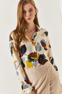 Женская кремовая рубашка с длинным рукавом с рисунком armonika, разноцветный