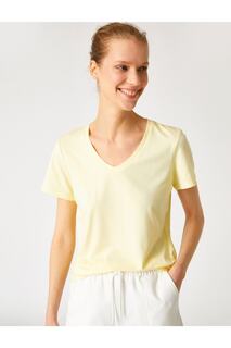 Базовая футболка с V-образным вырезом и короткими рукавами Koton, желтый