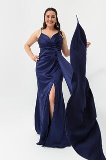 Женское темно-синее длинное атласное вечернее платье больших размеров и выпускное платье больших размеров Lafaba, темно-синий