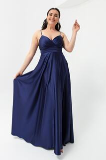 Женское темно-синее атласное длинное вечернее платье с веревочным ремнем больших размеров и выпускное платье Lafaba, темно-синий