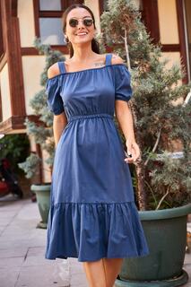 Женское темно-синее платье с эластичным поясом на талии armonika, темно-синий