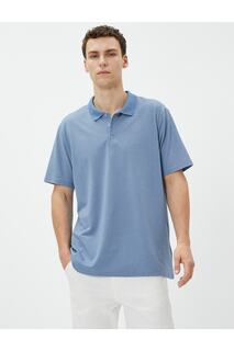 Базовая футболка с воротником-поло на пуговицах с коротким рукавом Koton, синий
