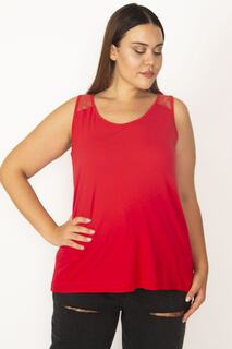 Женская кружевная блузка большого размера с красными плечами и спиной 65n27399 Şans, красный