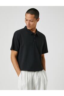 Базовая футболка с воротником-поло на пуговицах с коротким рукавом Koton, черный