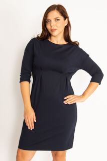 Женское темно-синее платье большого размера с детальной молнией сзади и рукавами-капри 65n34962 Şans, темно-синий
