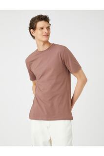Базовая футболка с коротким рукавом и круглым вырезом, приталенный крой Koton, коричневый