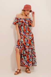 Женское тканое вискозное платье с воротником «кирпичный Мадонна» Trend Alaçatı Stili, разноцветный
